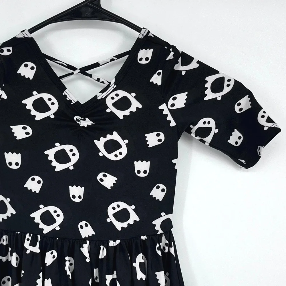 Dot Dot Smile Ghost Dress Girls 2T Black White Halloween Crisscross Back Spooky